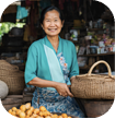 Asian lady market seller with basket
